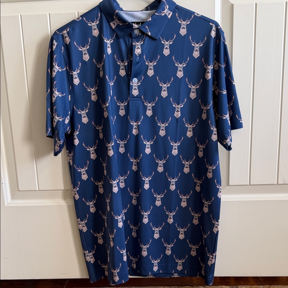 Stylish Blue Stag Pattern Polo Shirt